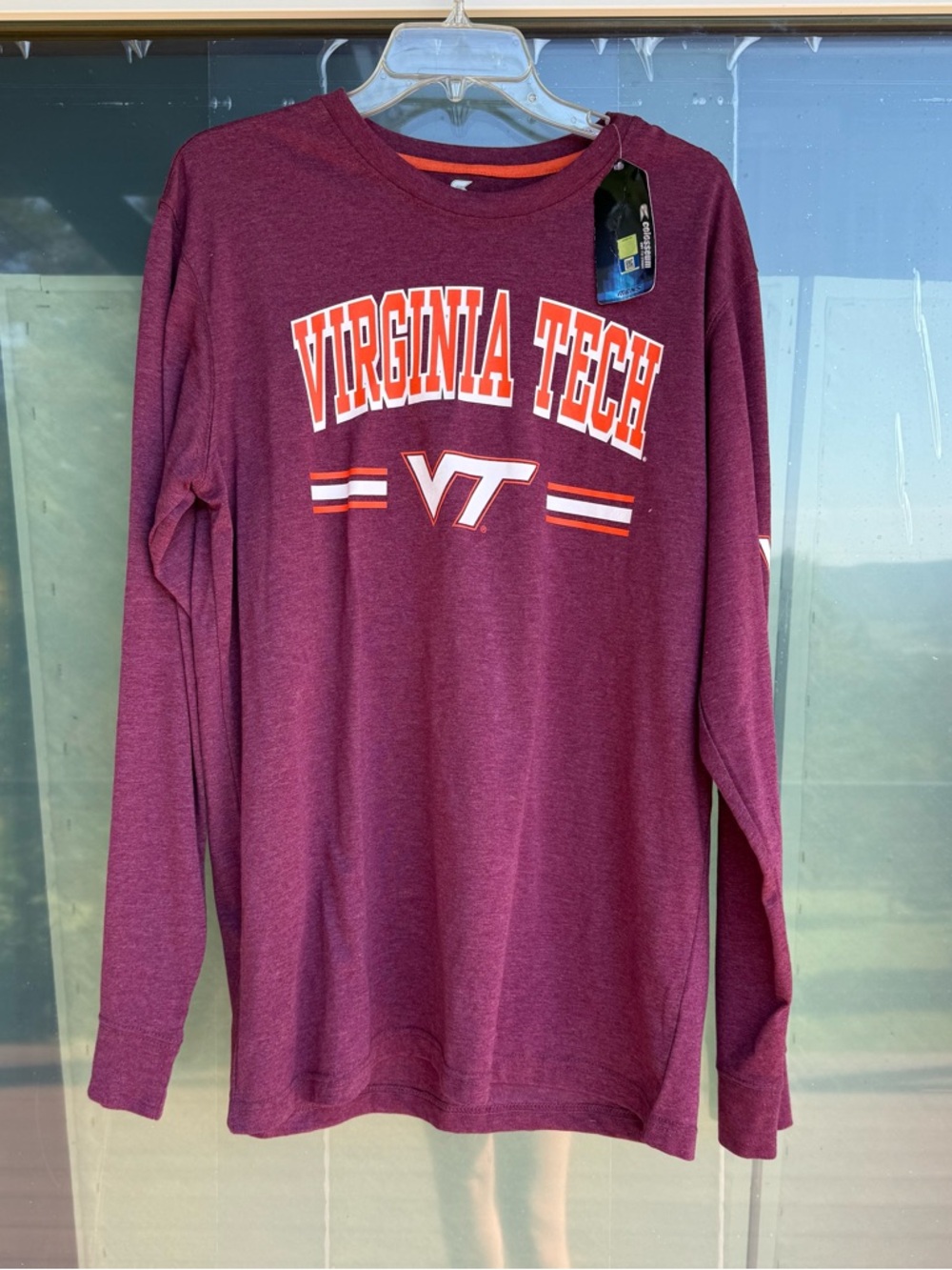NWT L Colosseum Virginia Tech Maroon Long Sleeve shirt orange maroon Hokies